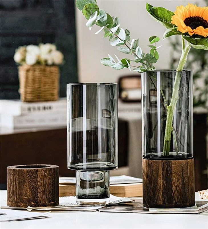 Vaso de vidro de madeira flutuante