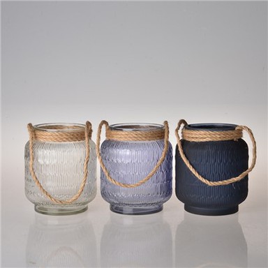 Castiçal para vaso com alça de palha