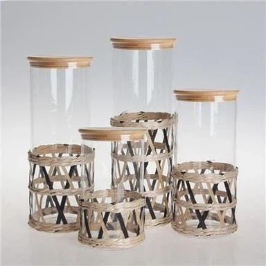 Frascos de vidro borossilicato com tampa de bambu