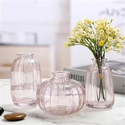Pequenos vasos de flores de vidro transparente